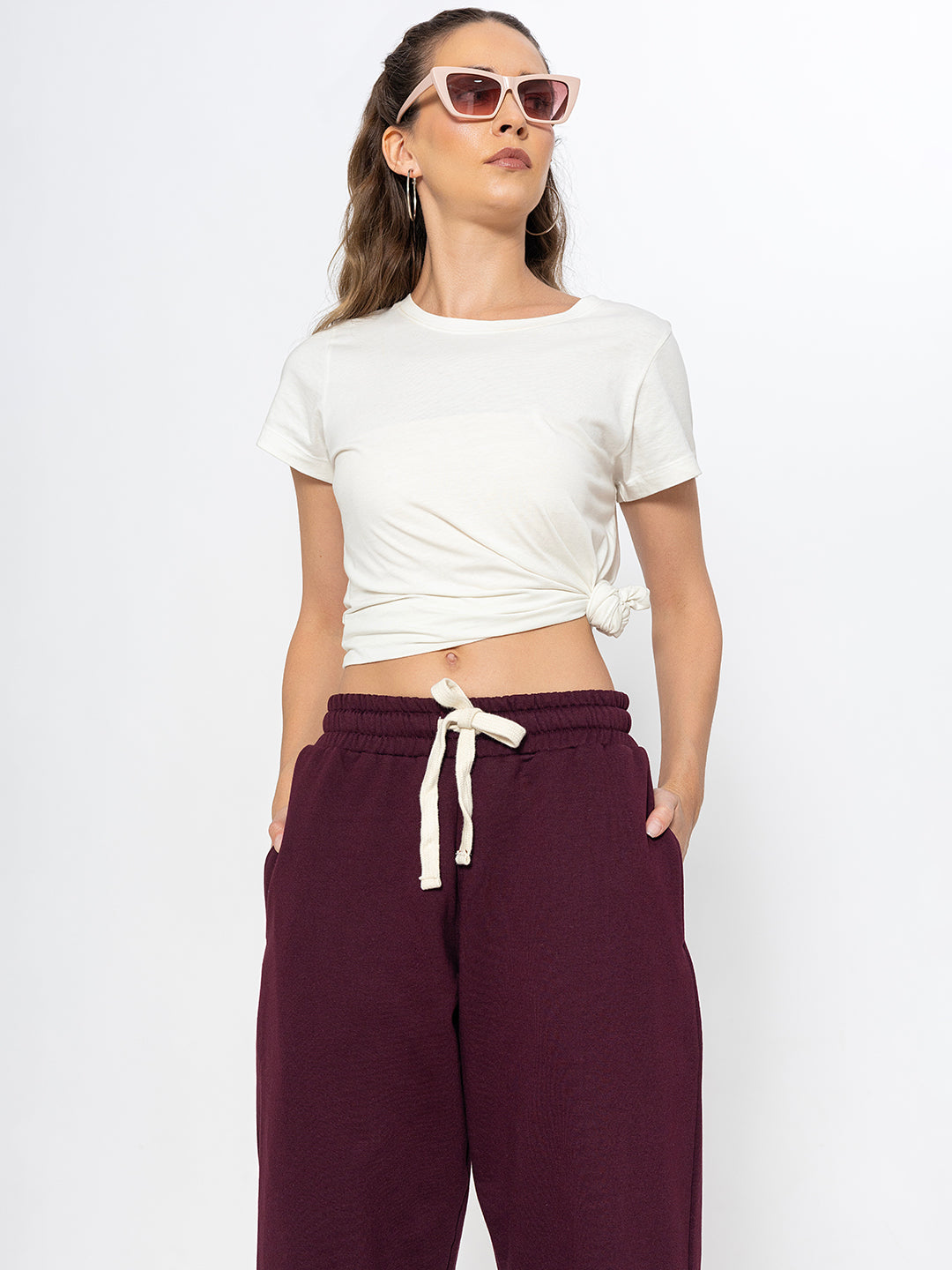 Full-length view of green cotton blend joggers