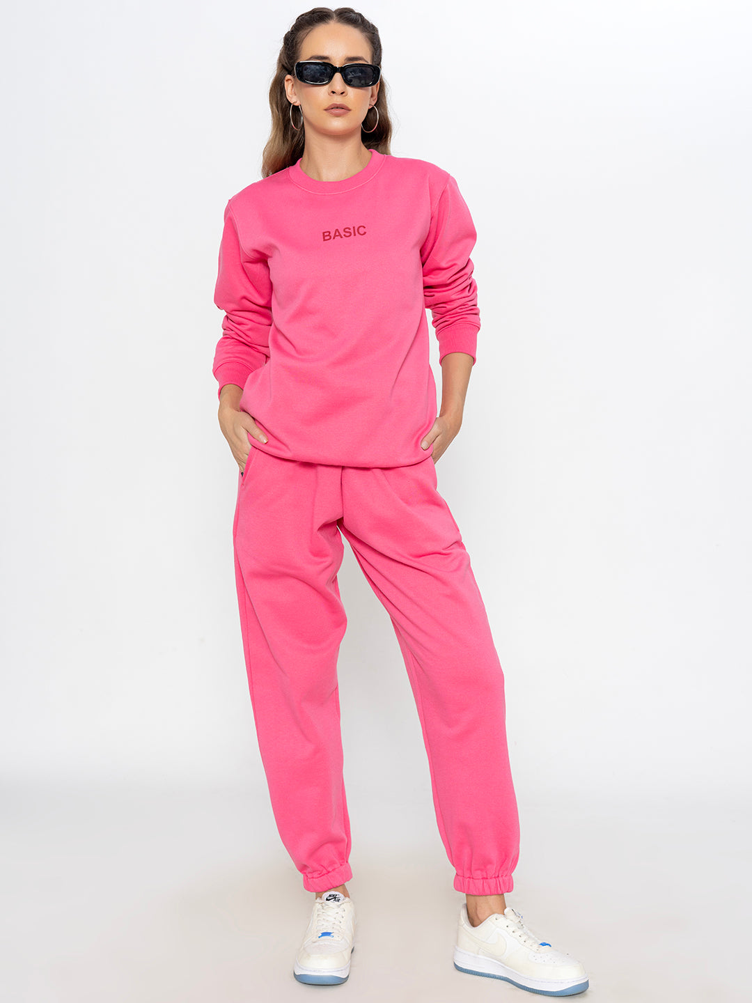 Pink sweatshirt jogger set - relaxed fit