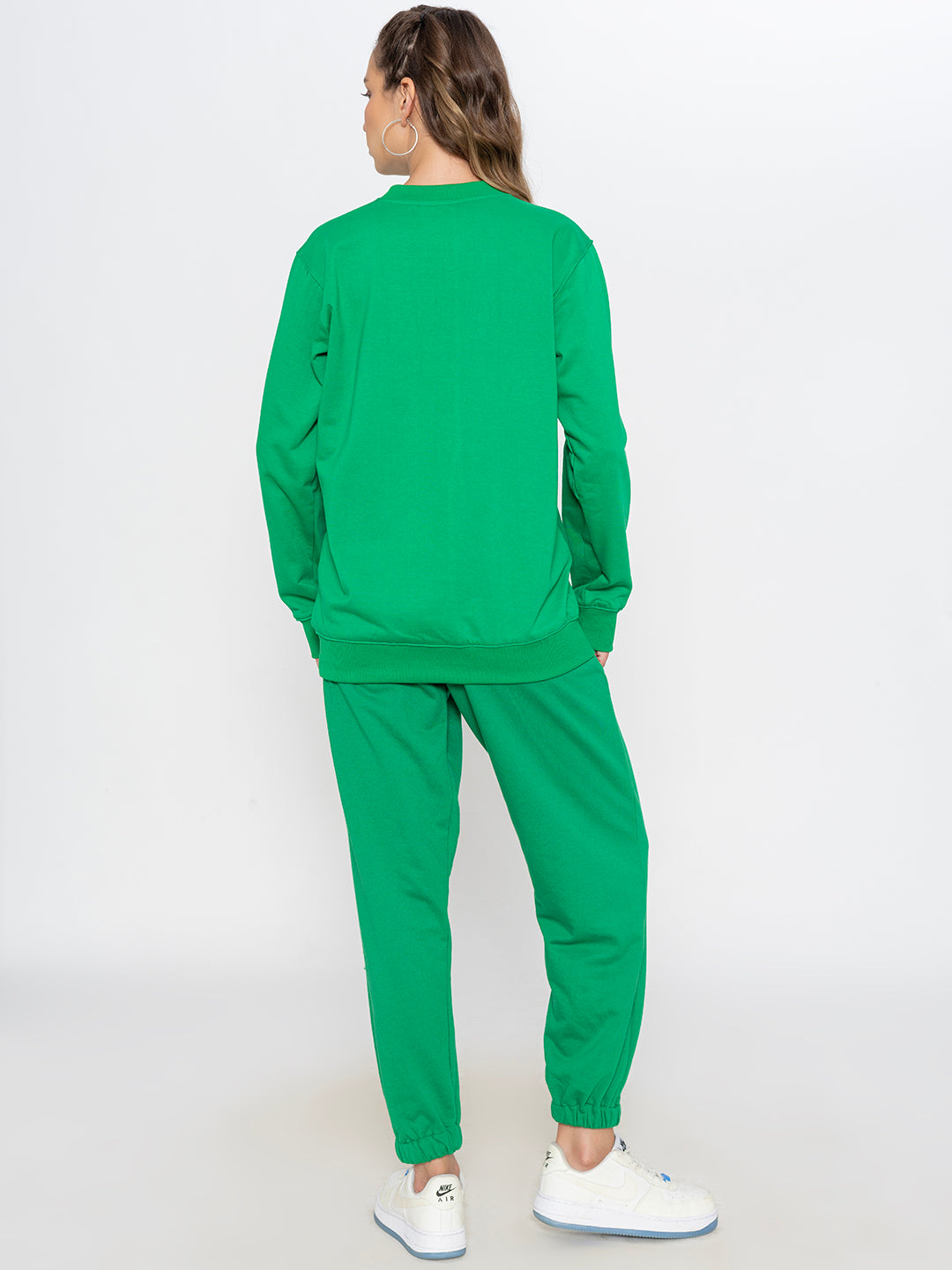 Green cotton-blend sweatshirt jogger set - full look