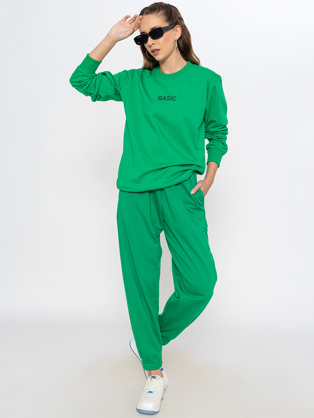Green cotton-blend co-ord set - styling shot