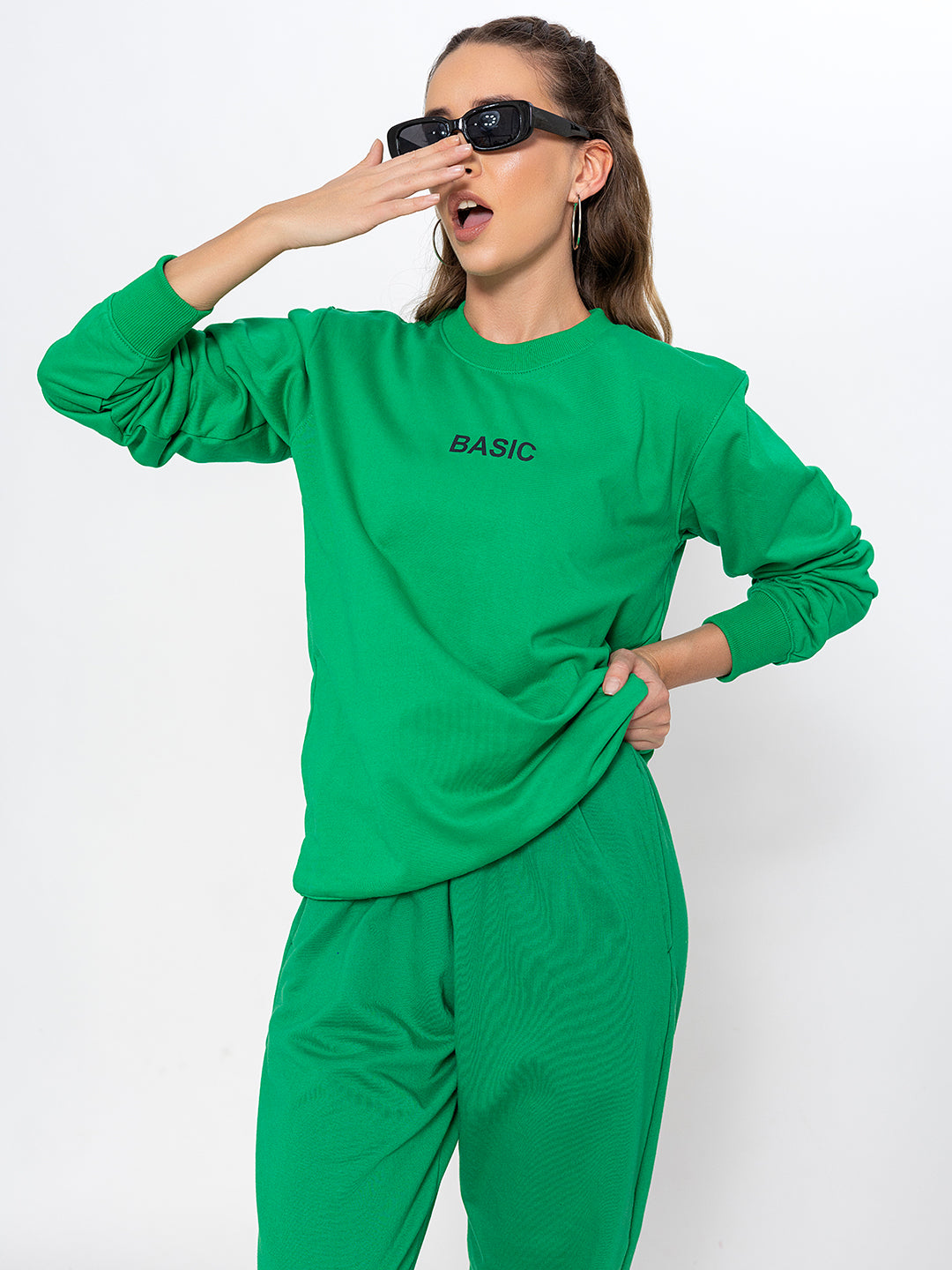 Green sweatshirt jogger set - relaxed fit