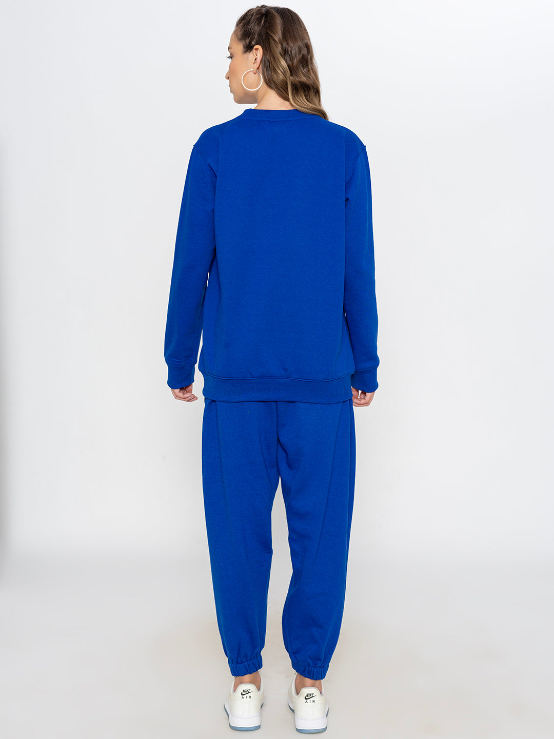 Blue cotton-blend sweatshirt jogger set - full look