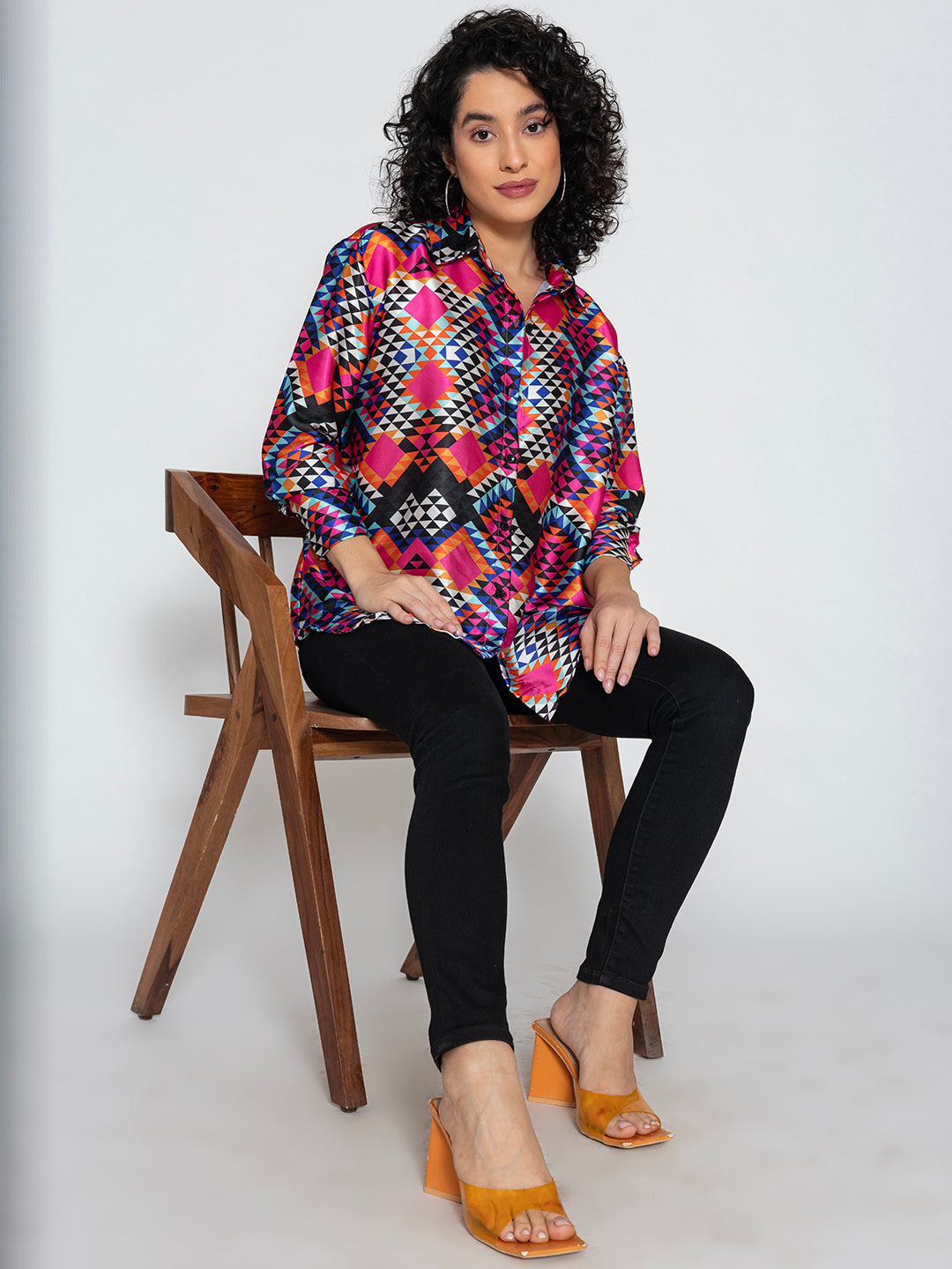 Close-up of multicolor floral print on satin fabric