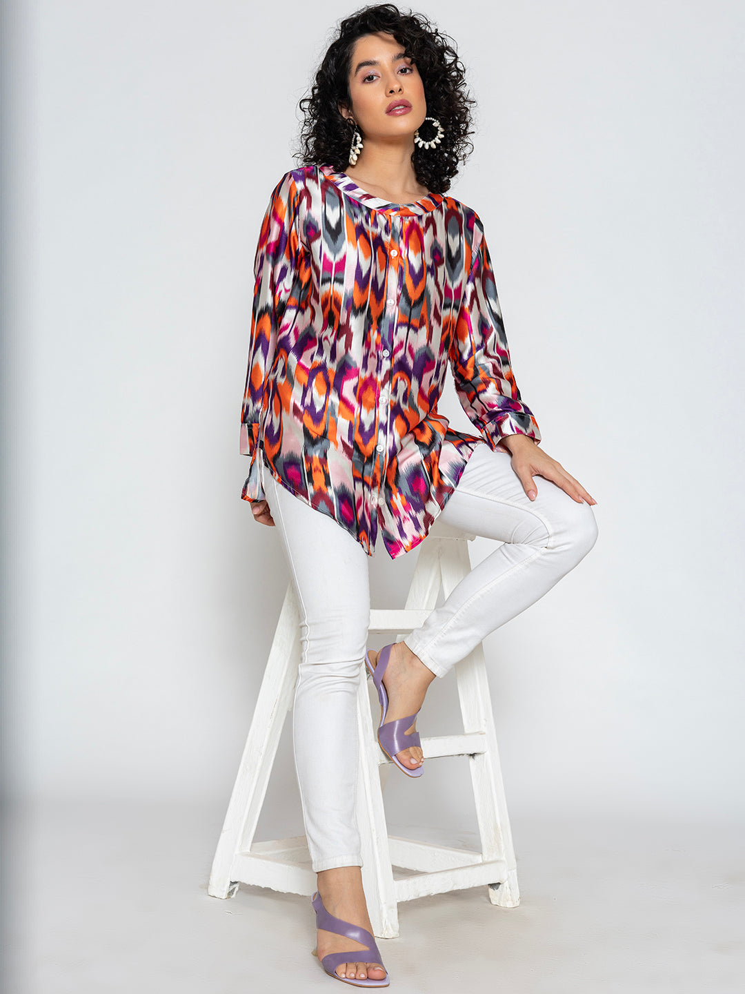 Lifestyle shot of multicolor Atik kurta with palazzos