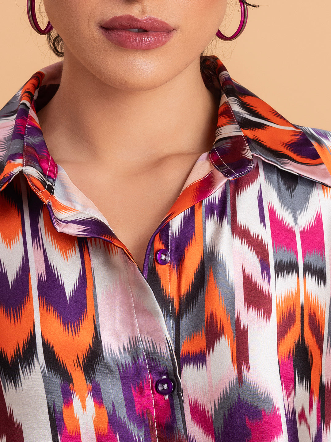 Trouser detail of multicolor Atik satin co-ord set