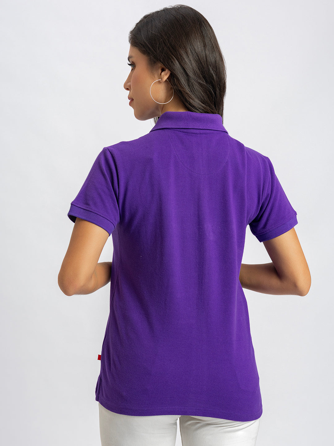 Back view of purple polo T-shirt