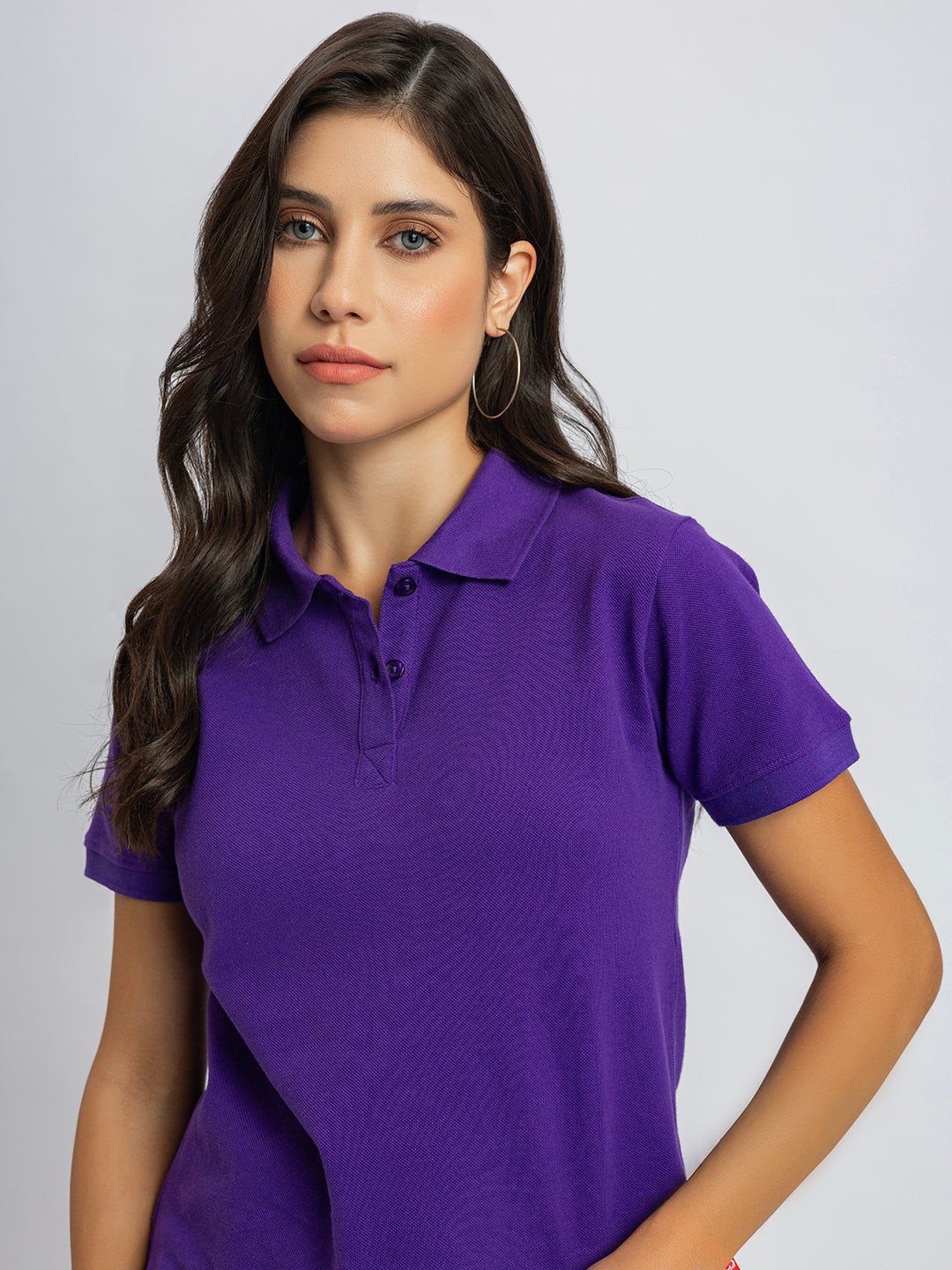 Front view of purple solid pure cotton polo T-shirt