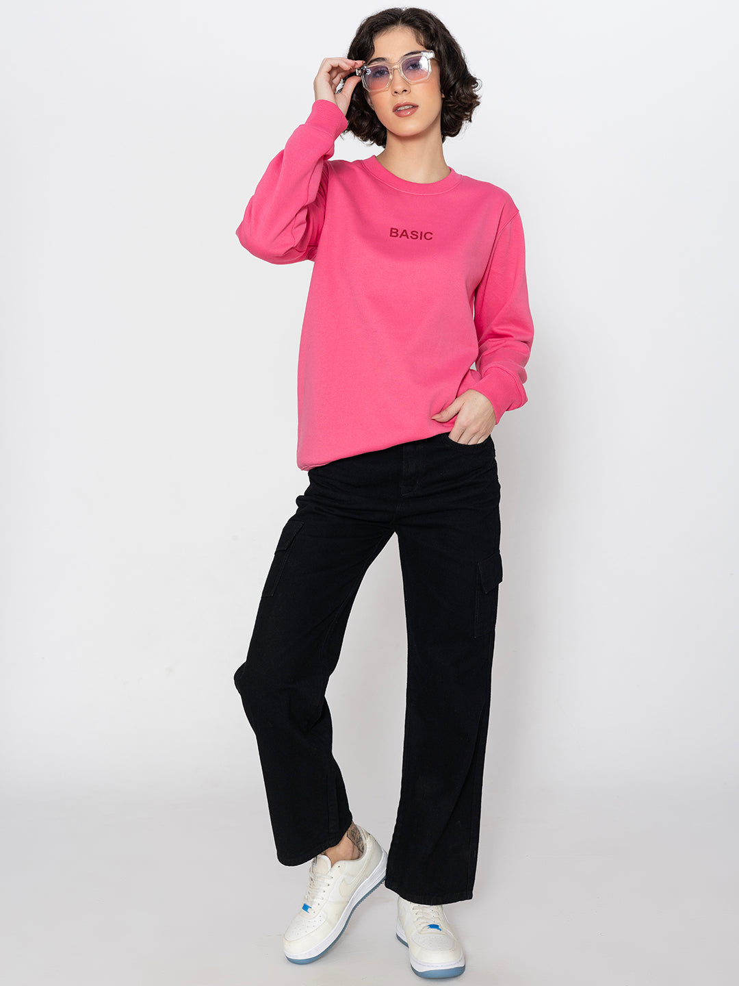 Back view of pink cotton blend sweatshirt