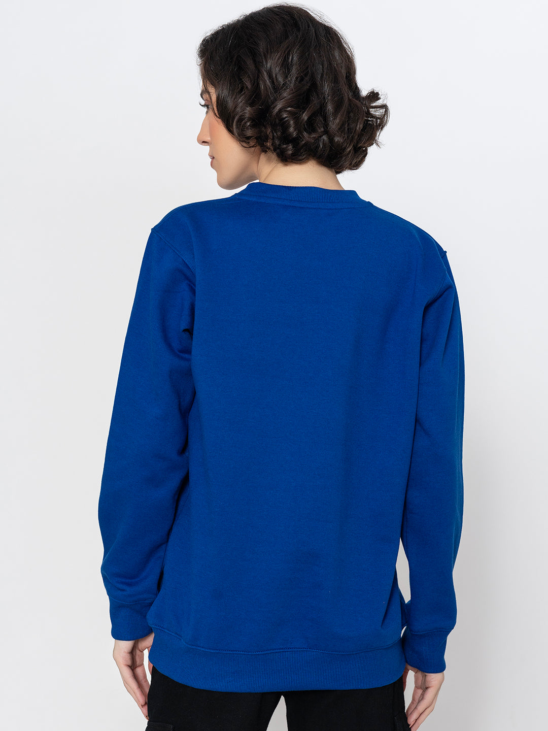 Back view of blue cotton blend sweatshirt
