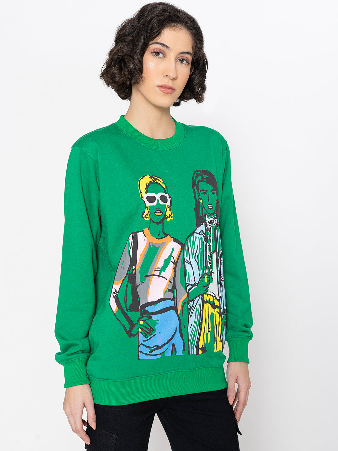 Back view of green cotton fleece sweatshirt