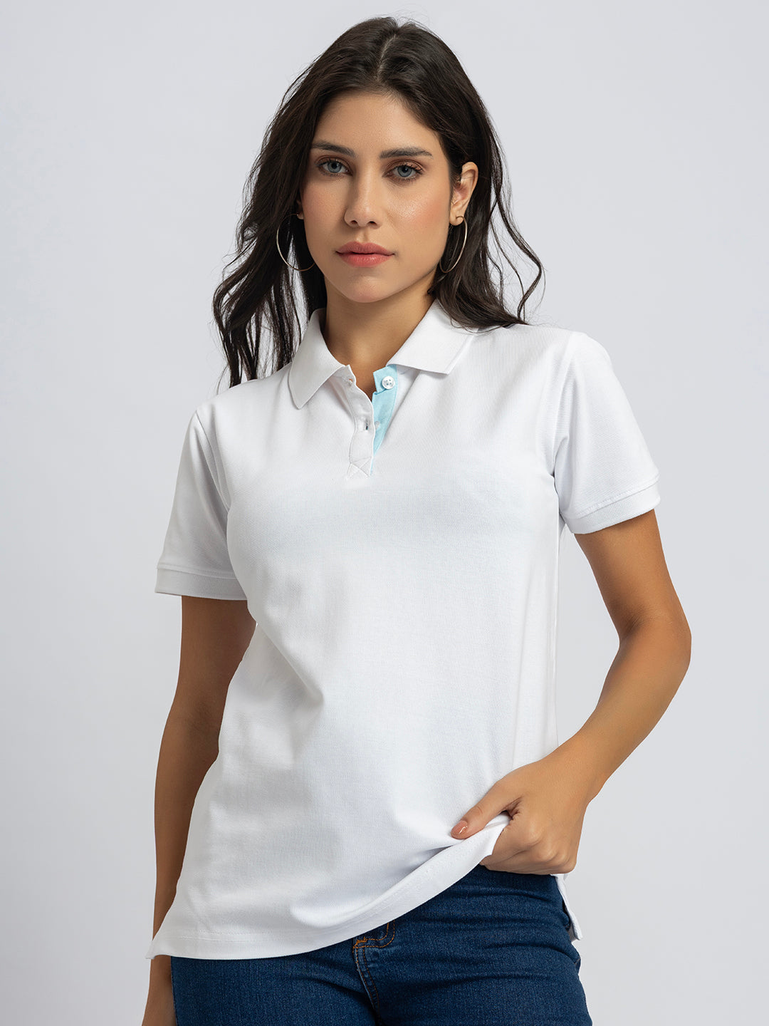 Back view of white polo T-shirt