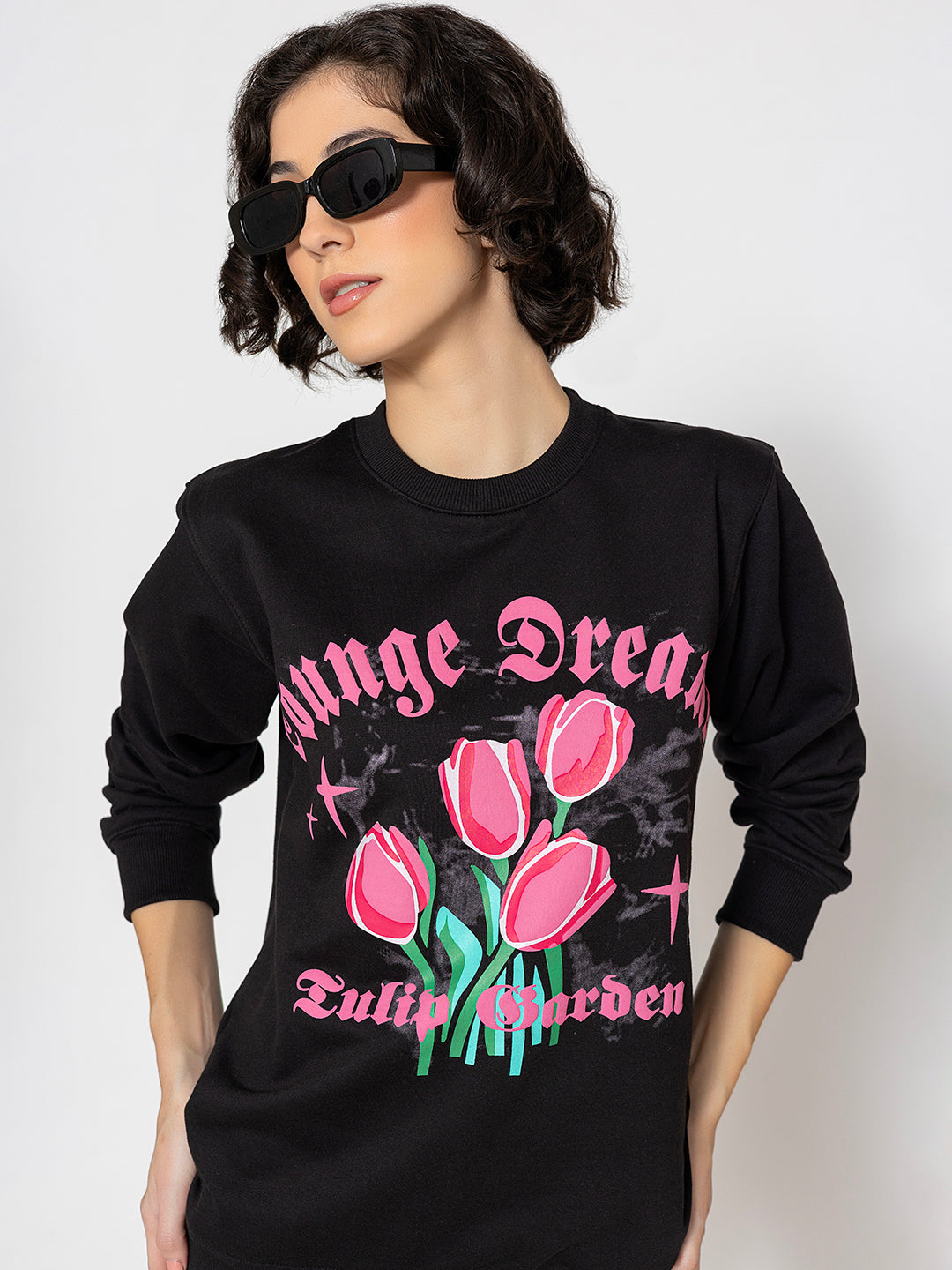 Back view of black cotton fleece sweatshirt
