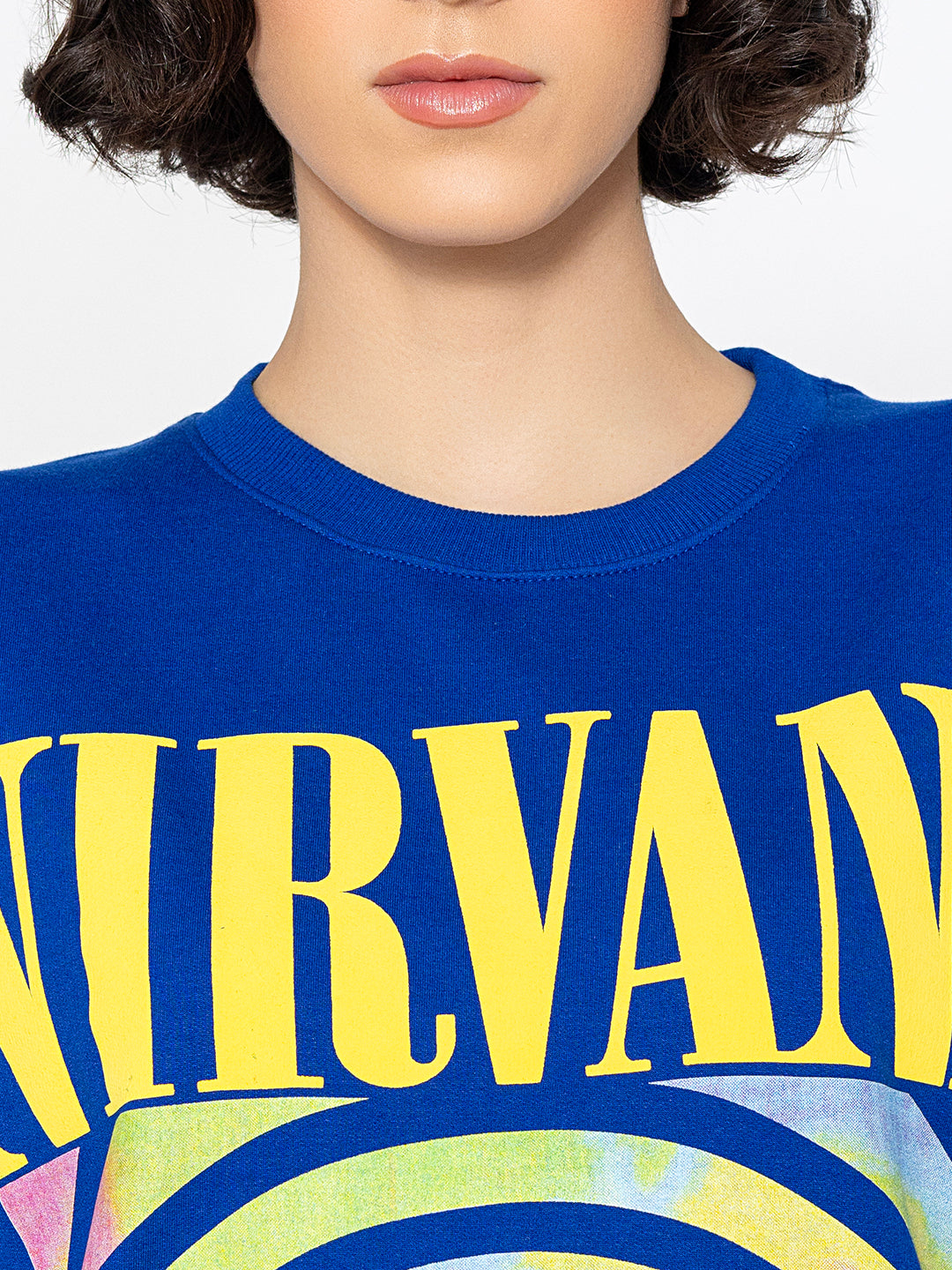 Full-length view of blue relaxed sweatshirt