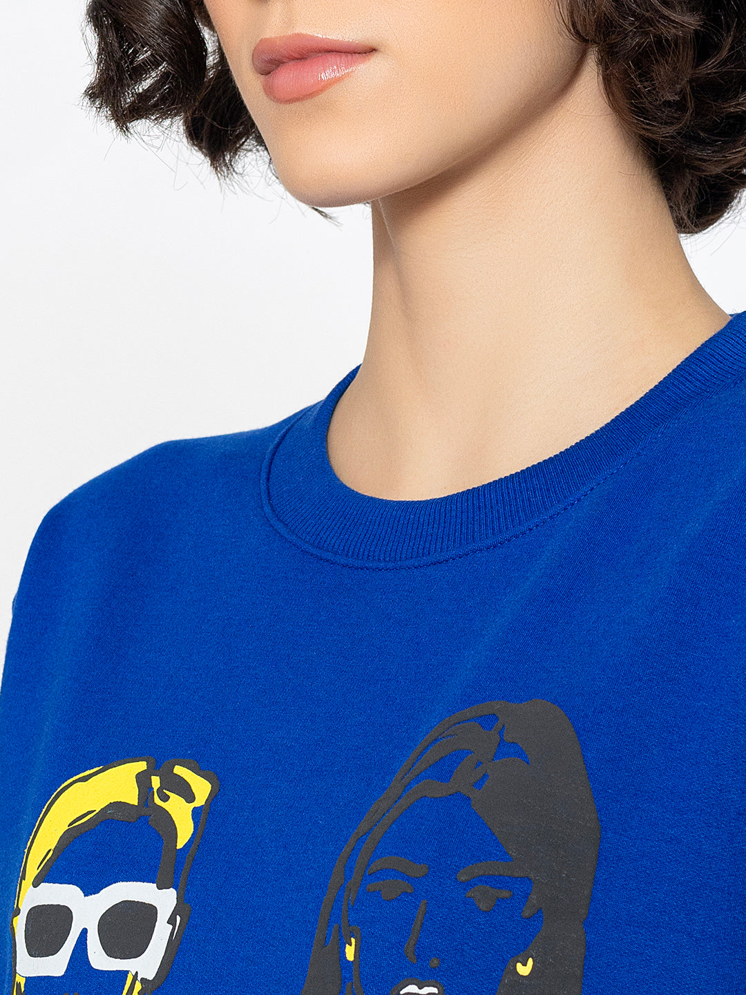 Full-length view of blue relaxed sweatshirt