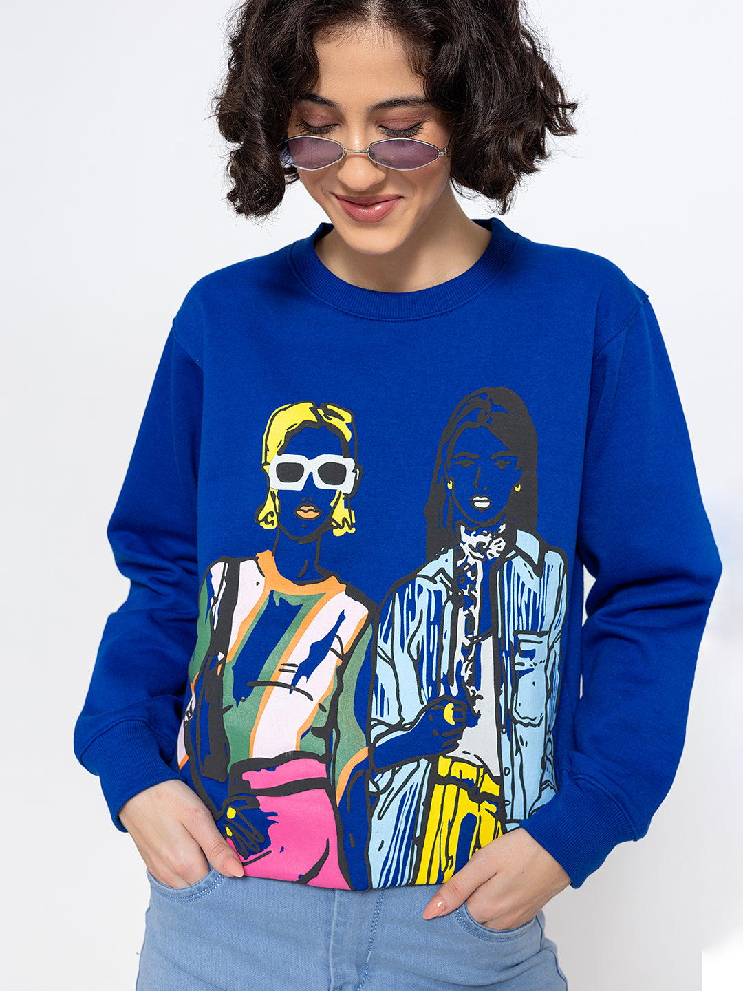 Detail of ribbed cuffs on blue sweatshirt