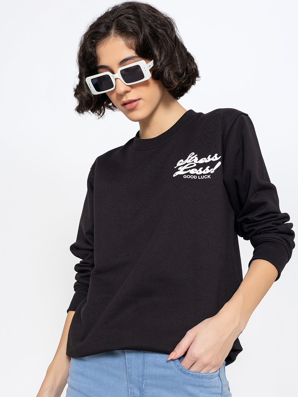 Side view of black cotton sweatshirt