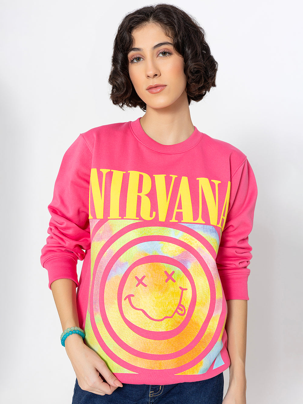Side view of pink cotton sweatshirt