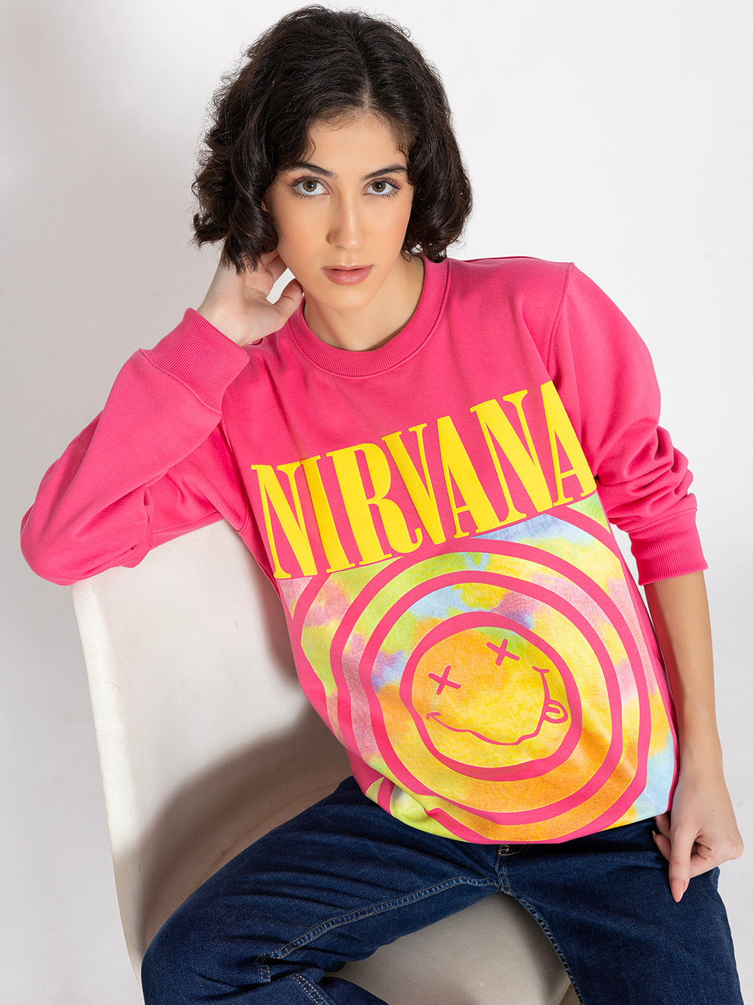 Detail of ribbed cuffs on pink sweatshirt