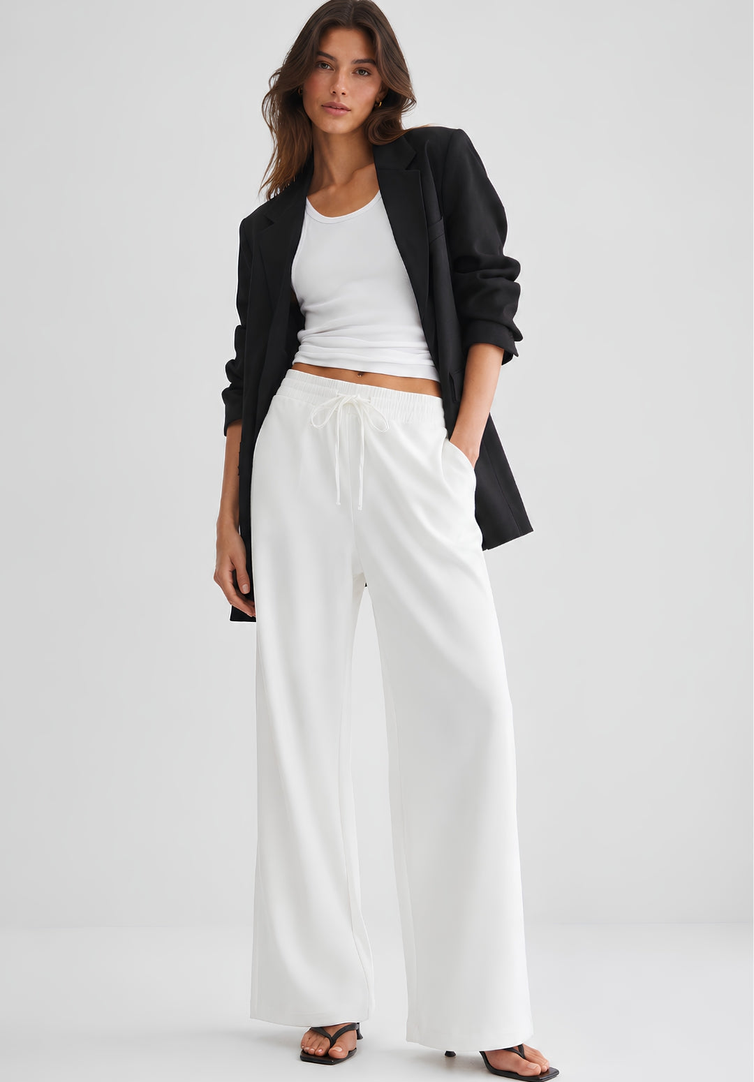 White Denim Drawstring Trousers