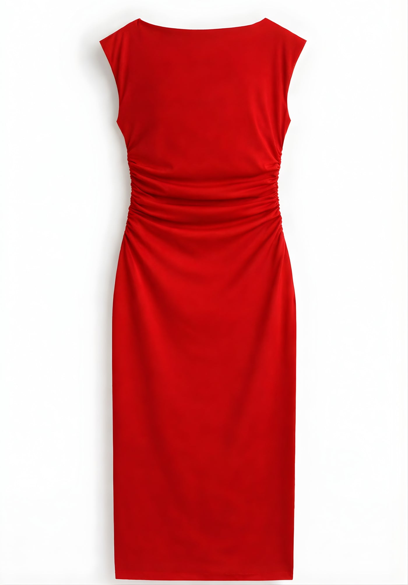 Full-length view of red cap sleeve bodycon party dress