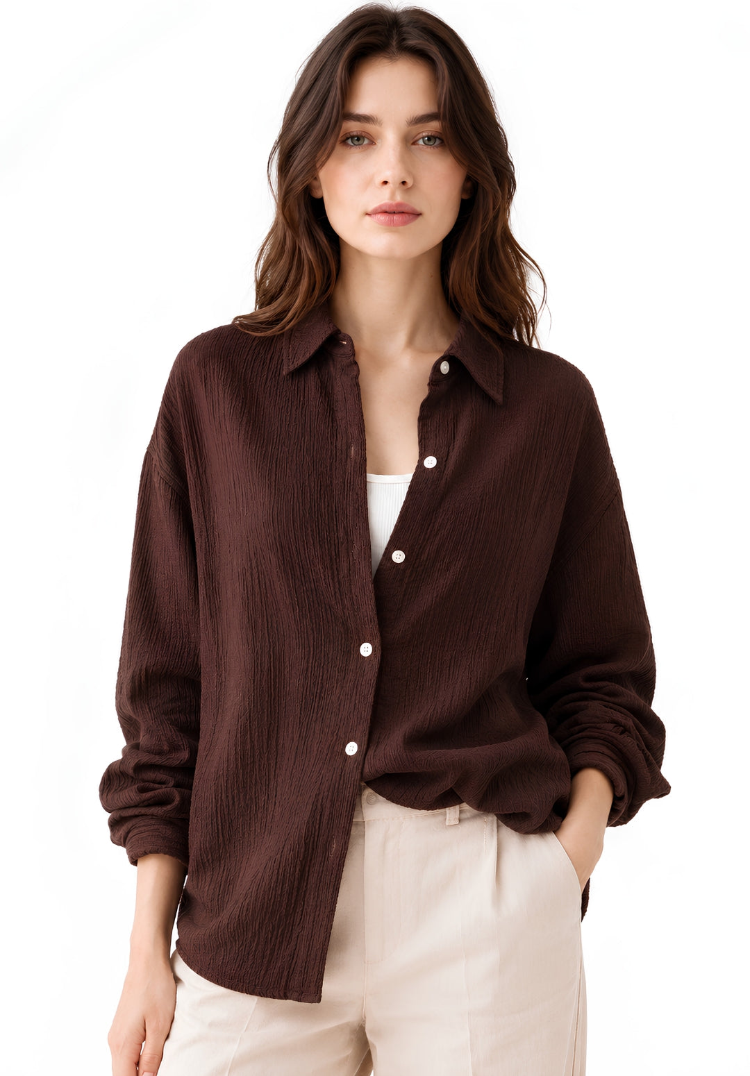 Brown Wrinkled Cotton Shirt