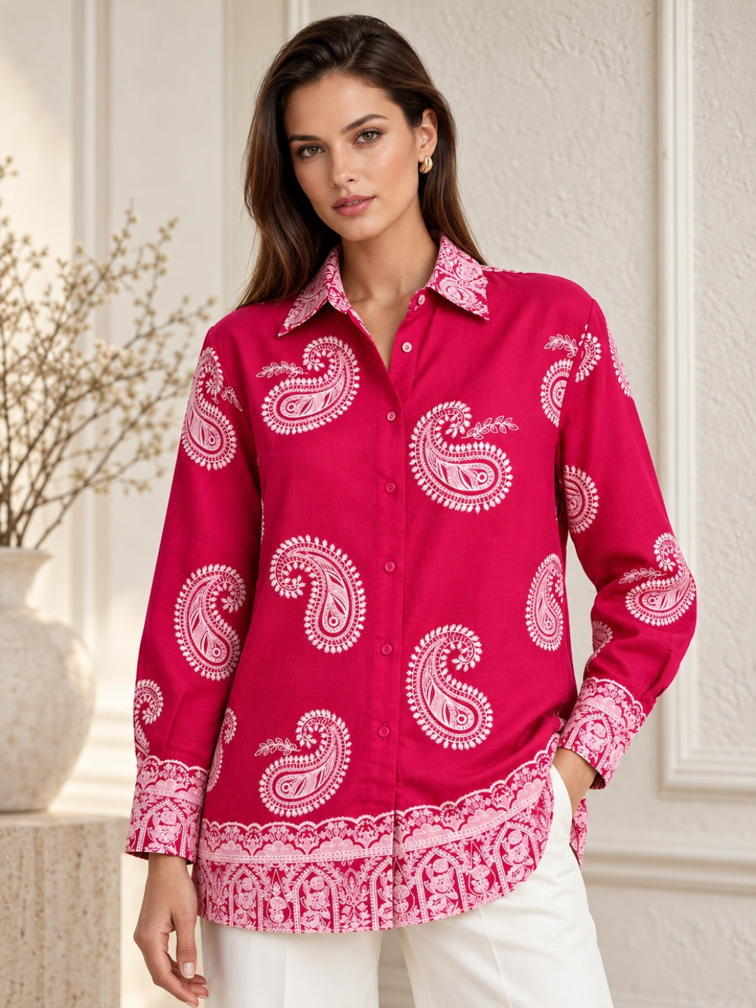 Pink Puff Print Oversized Shirt