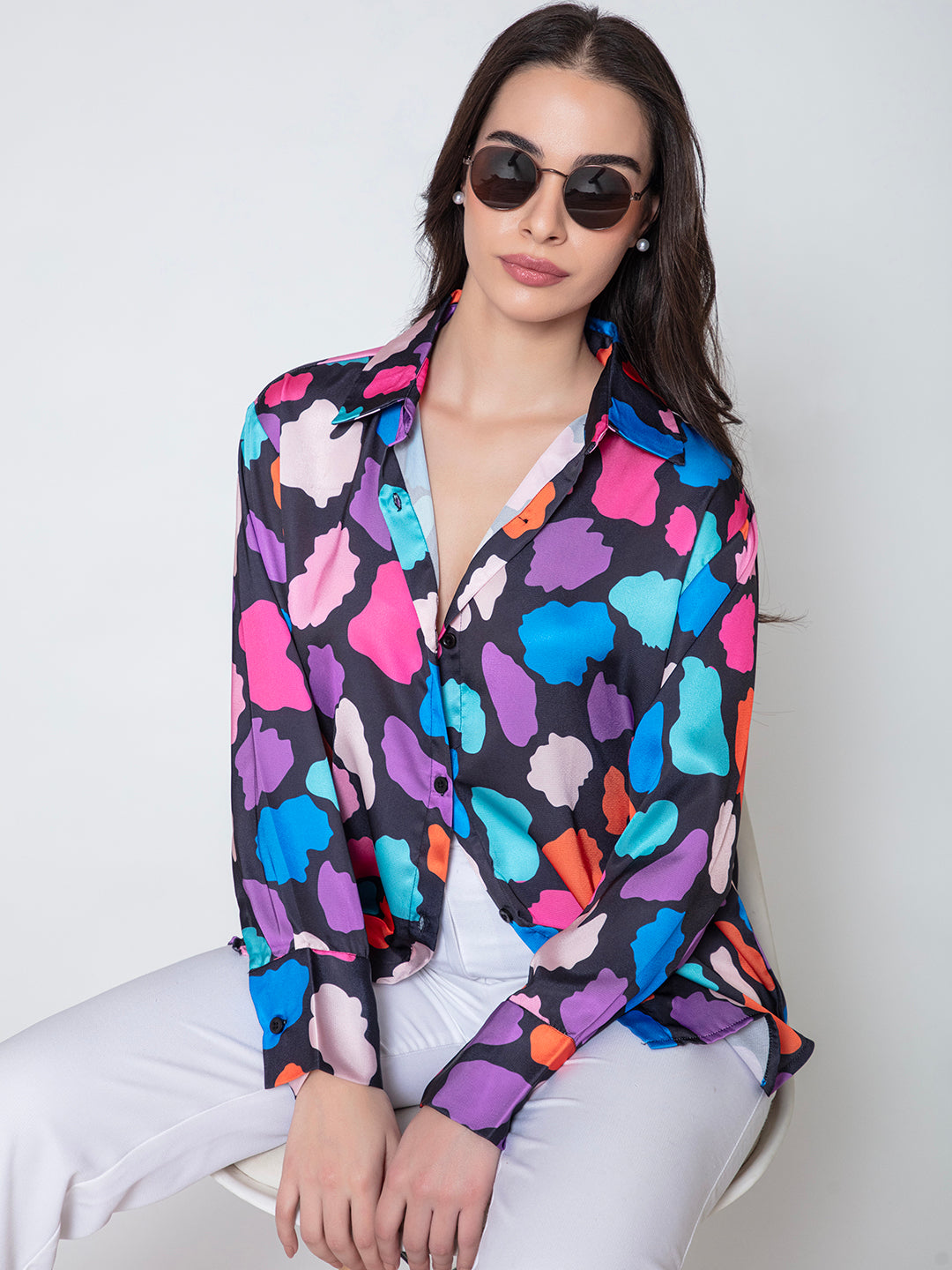 Close-up of multi-color satin print pattern