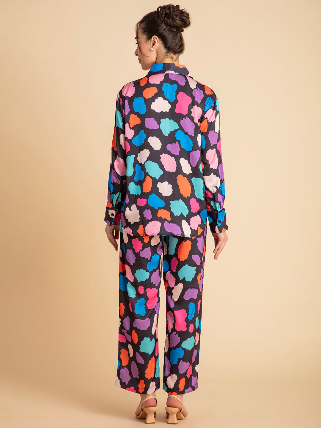 Multi print satin co-ord drape