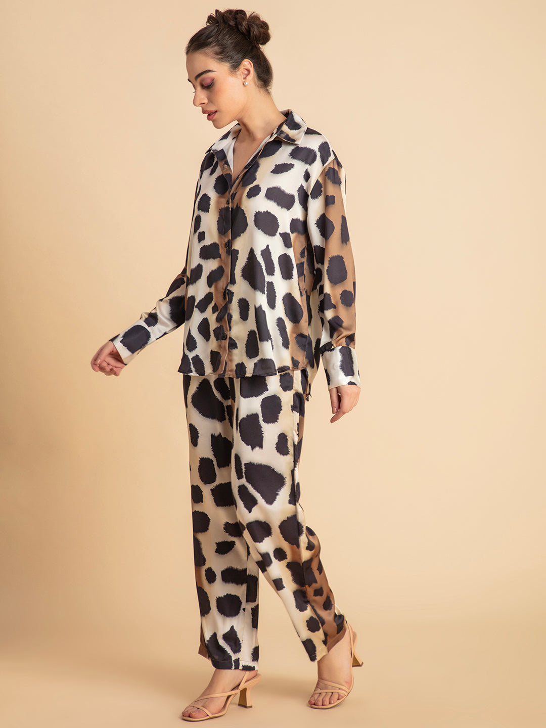 Animal print satin co-ord side view