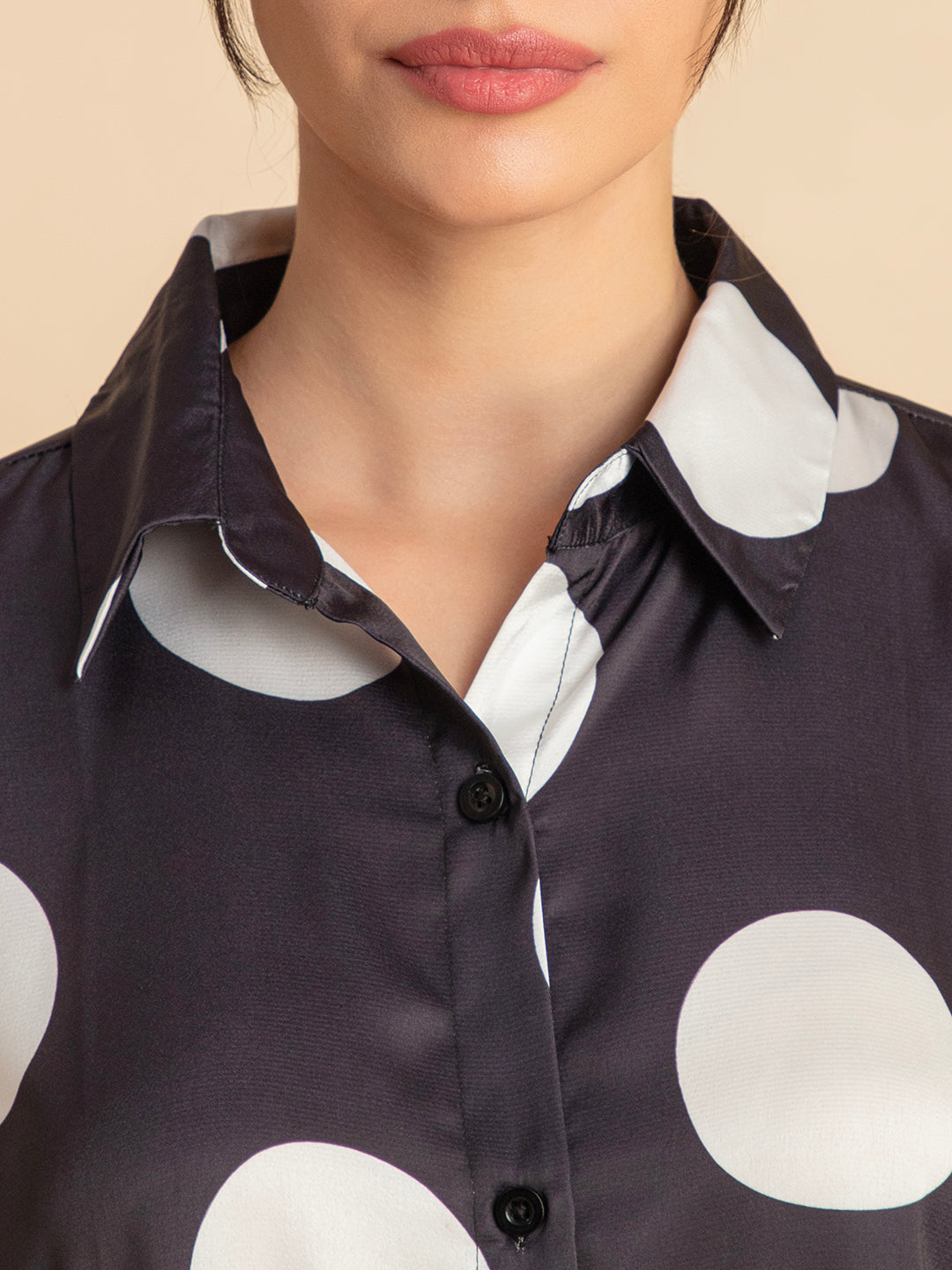 Pant detail on polka dot satin co-ord