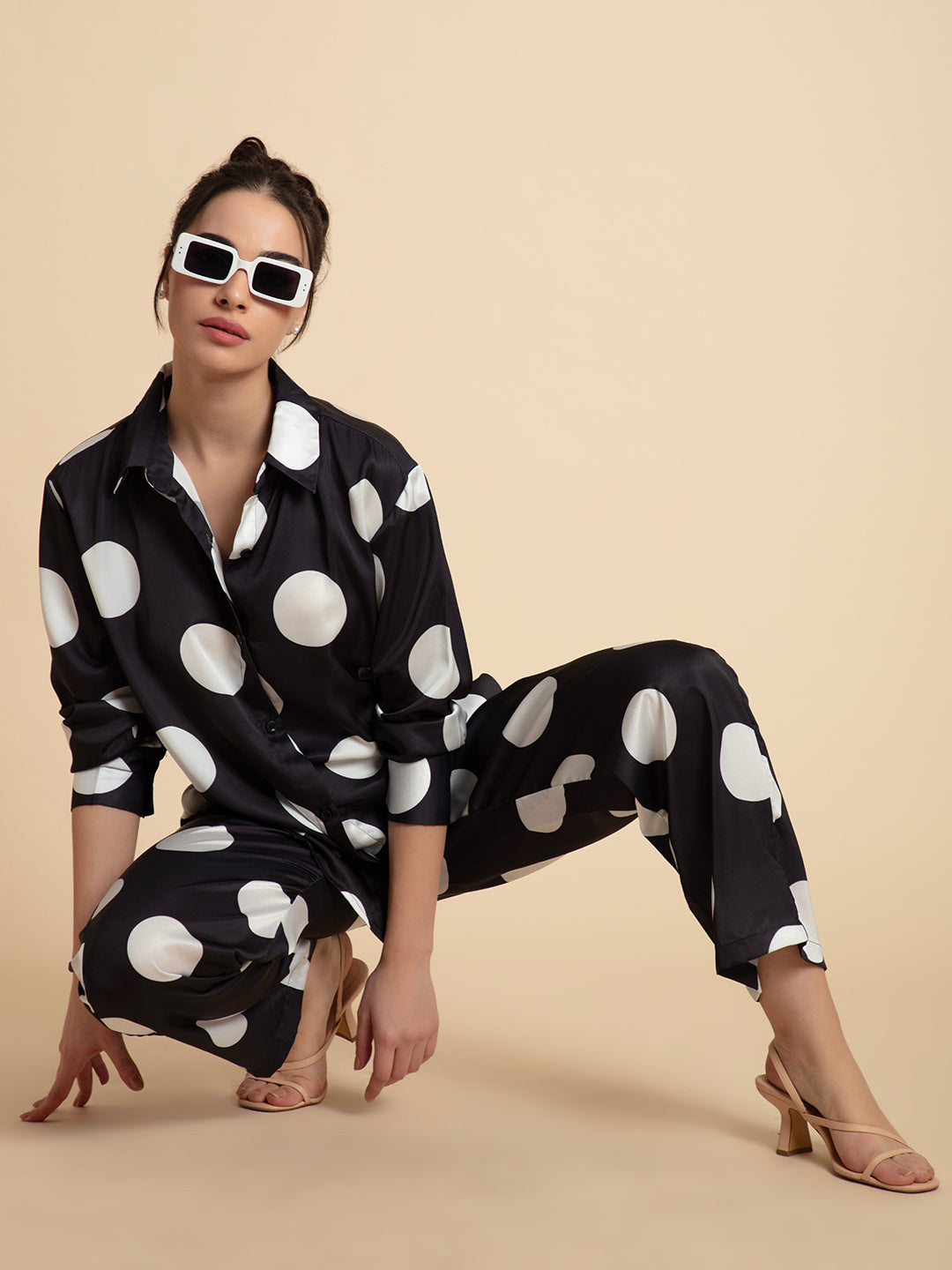 Close-up of polka dot satin print
