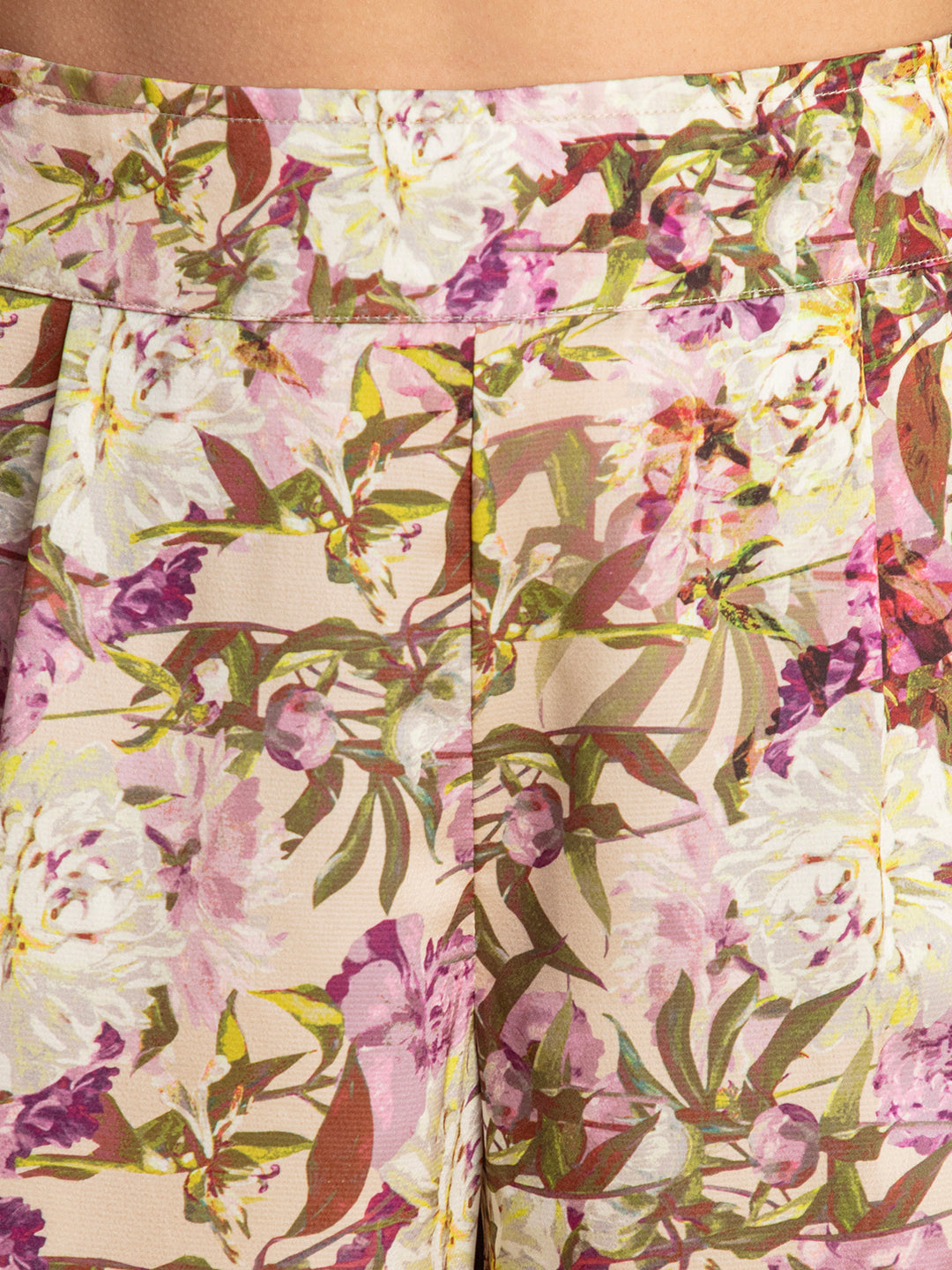 Pant detail of purple floral satin co-ord