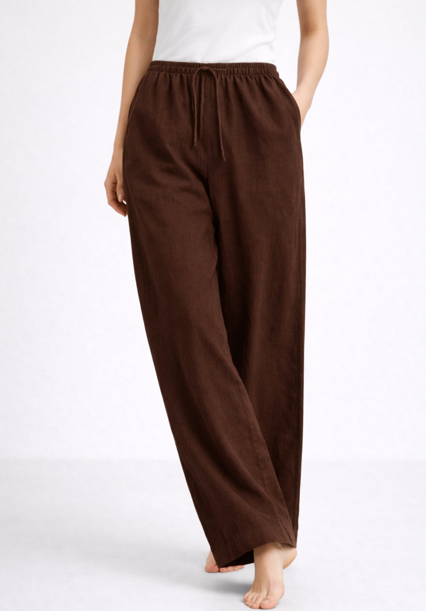 Brown Linen Blend Baggy Trousers