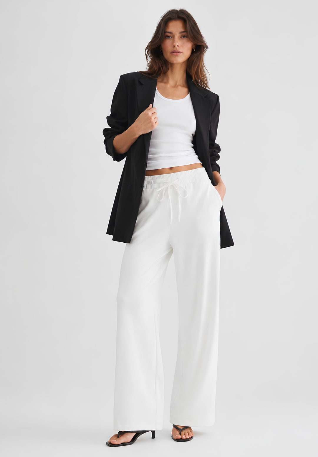 White Denim Drawstring Trousers