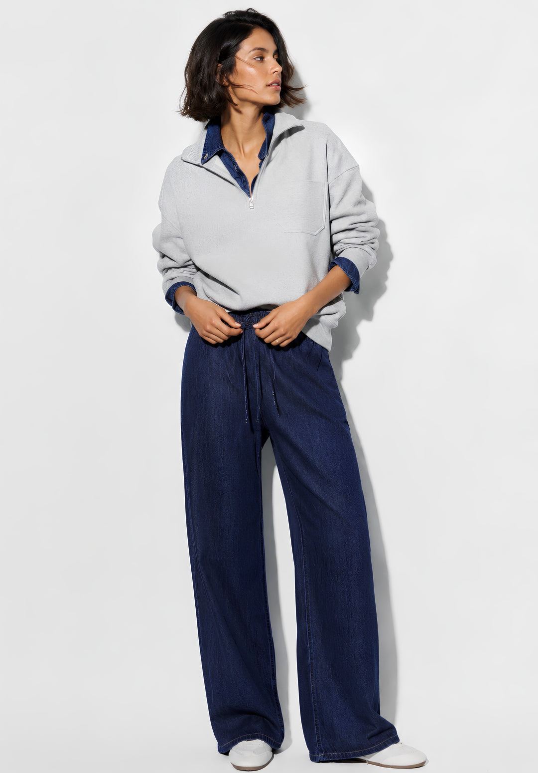 Natural Blue Denim Drawstring Trousers