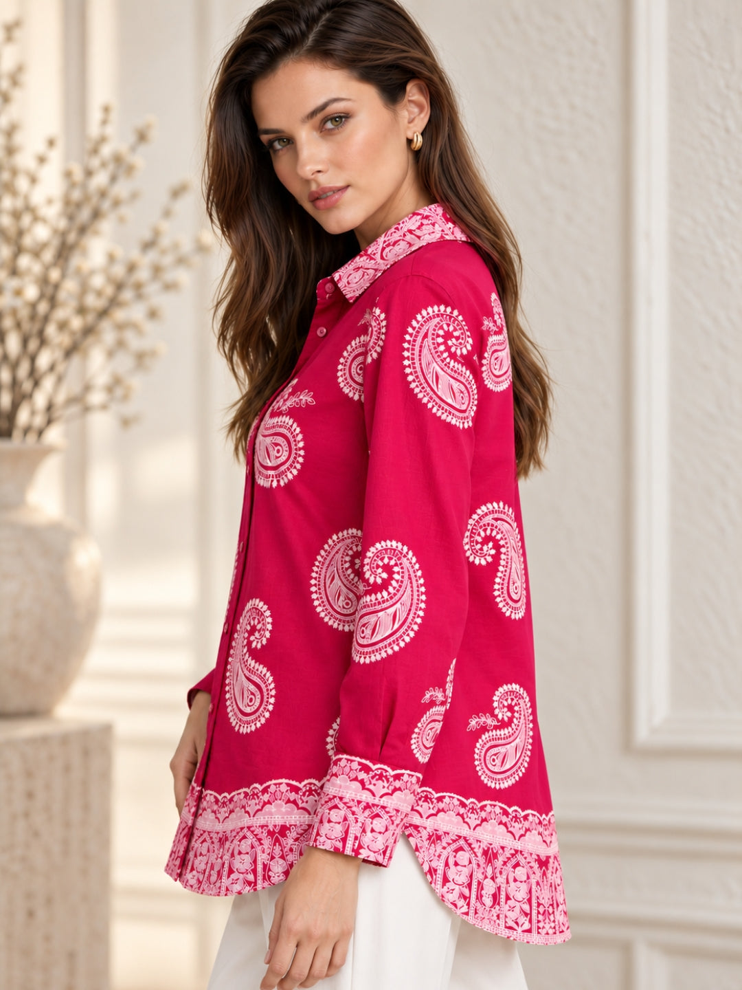 Pink Puff Print Oversized Shirt