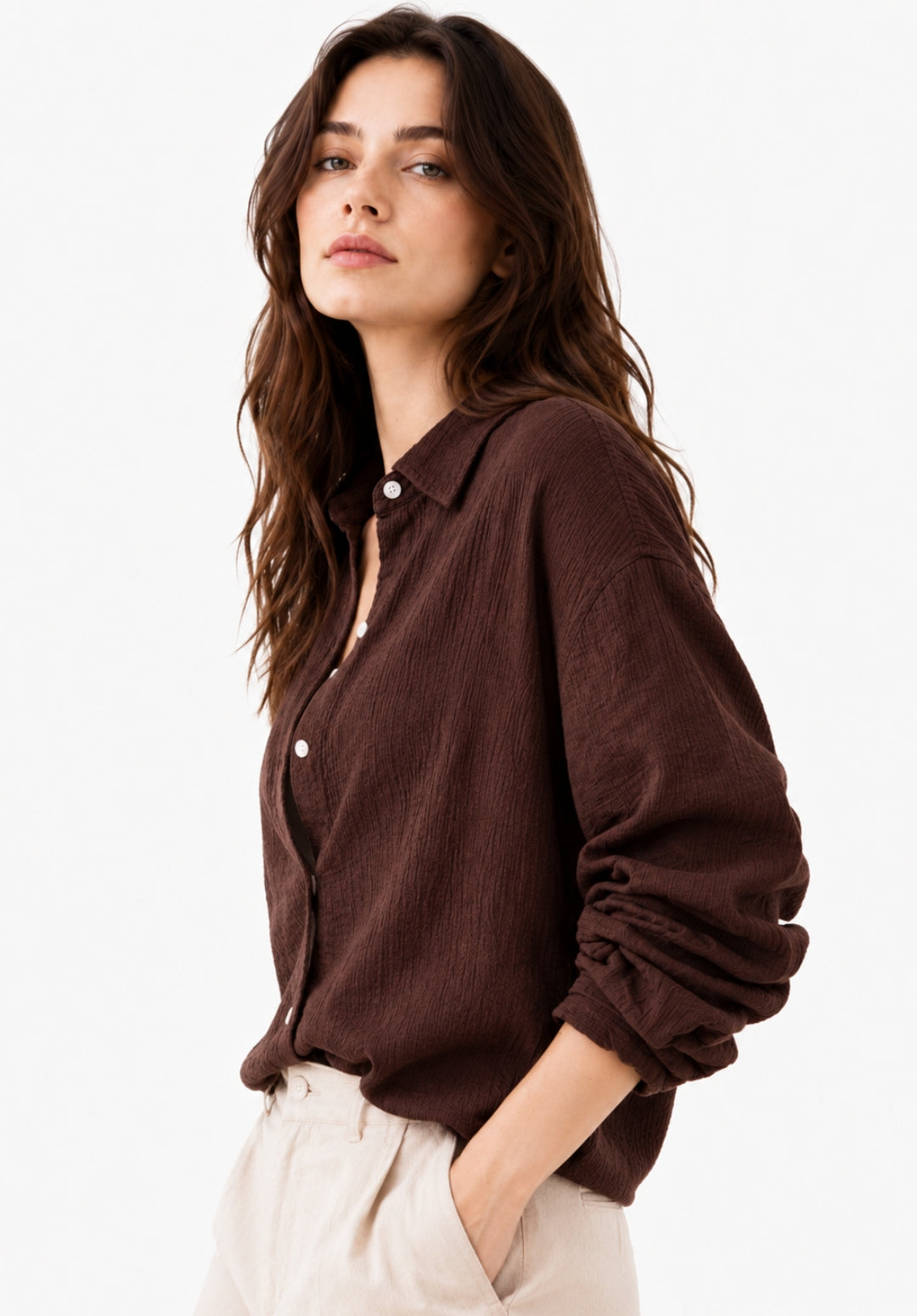 Brown Wrinkled Cotton Shirt