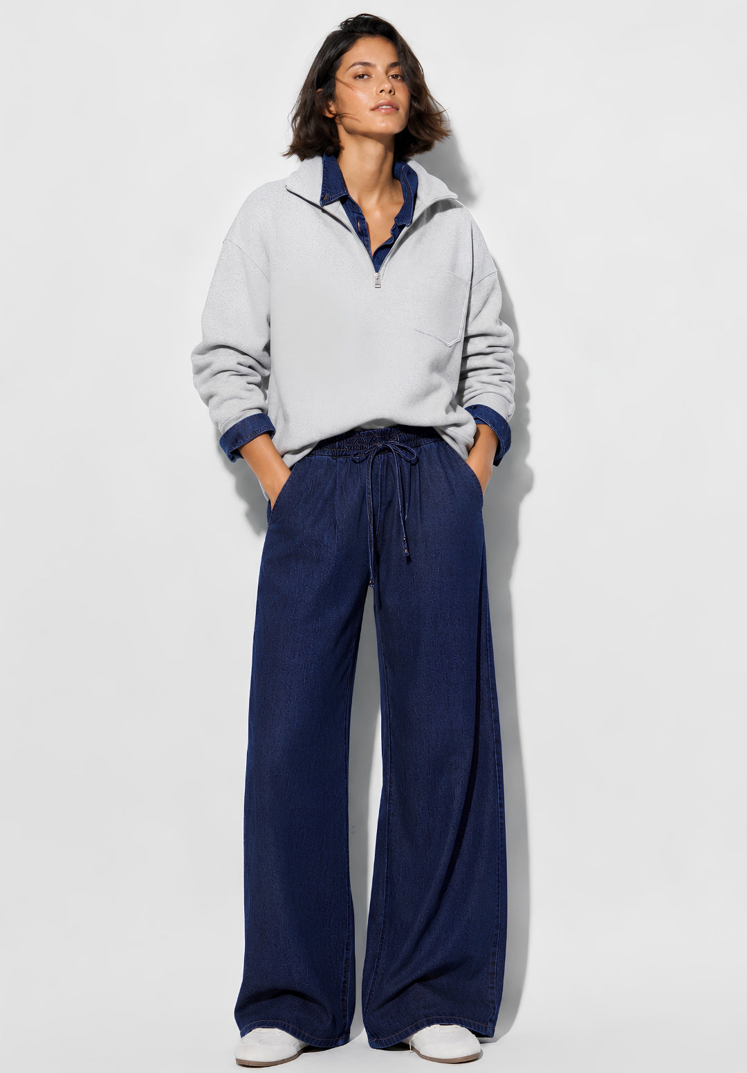 Natural Blue Denim Drawstring Trousers