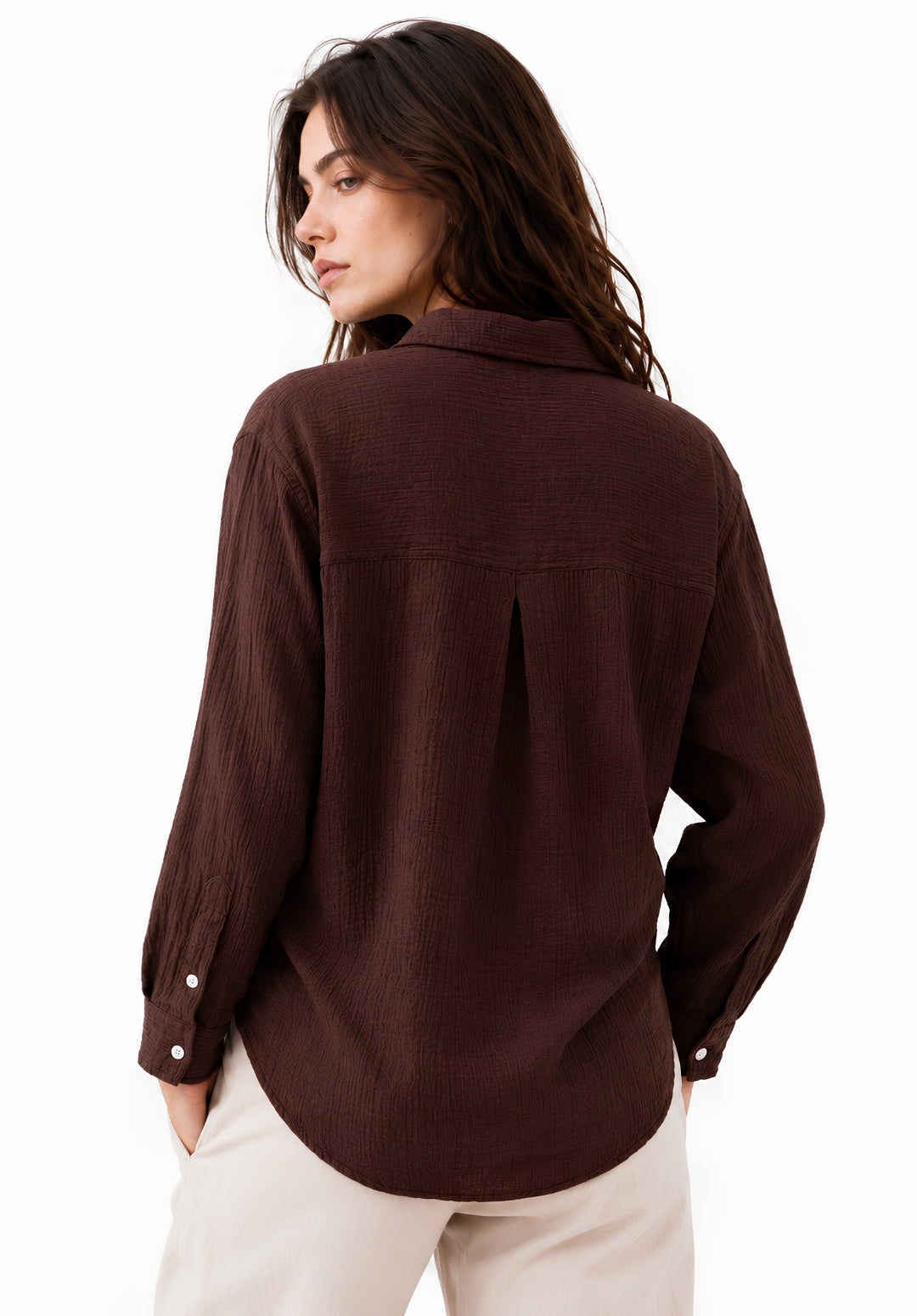 Brown Wrinkled Cotton Shirt