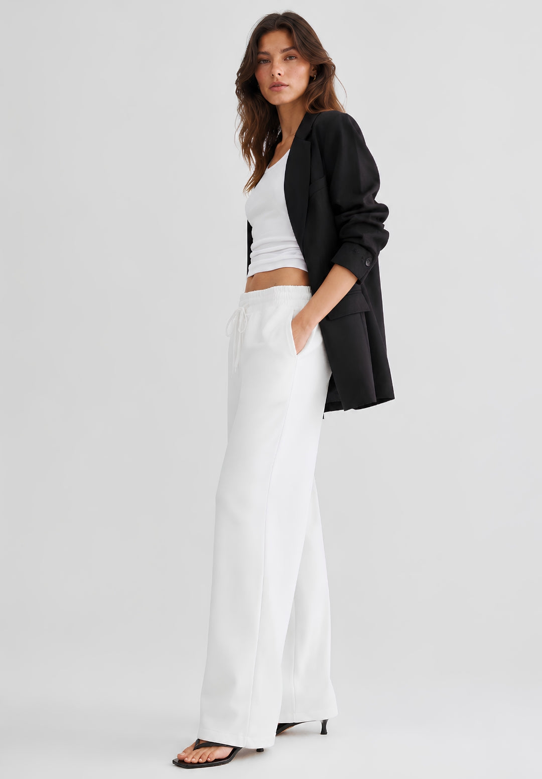 White Denim Drawstring Trousers