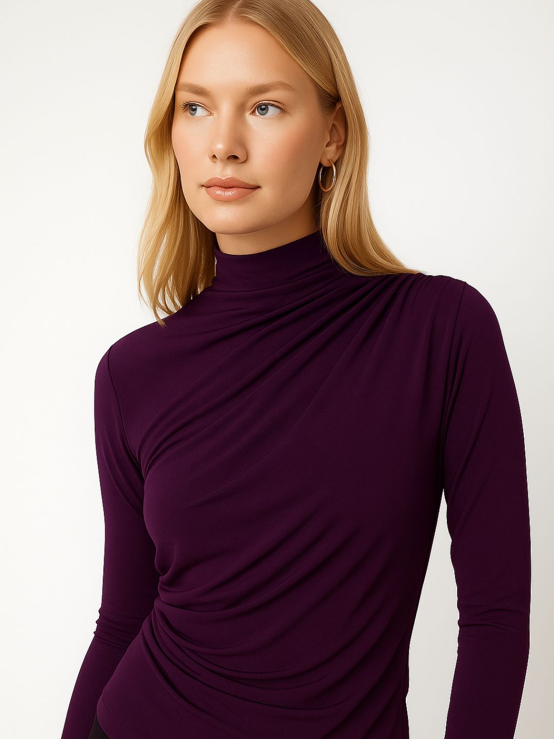 Back view of maroon long-sleeve high neck top