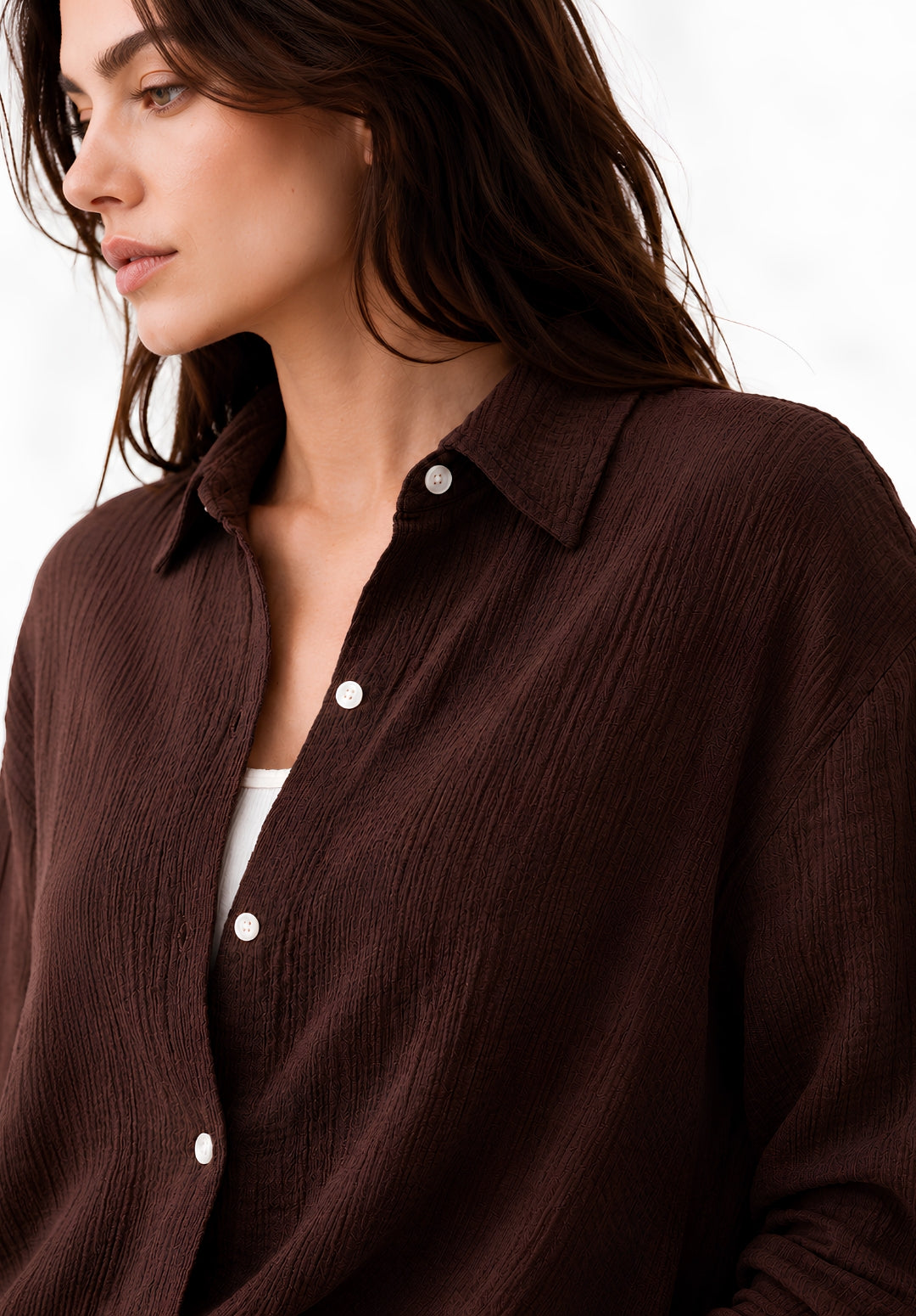 Brown Wrinkled Cotton Shirt