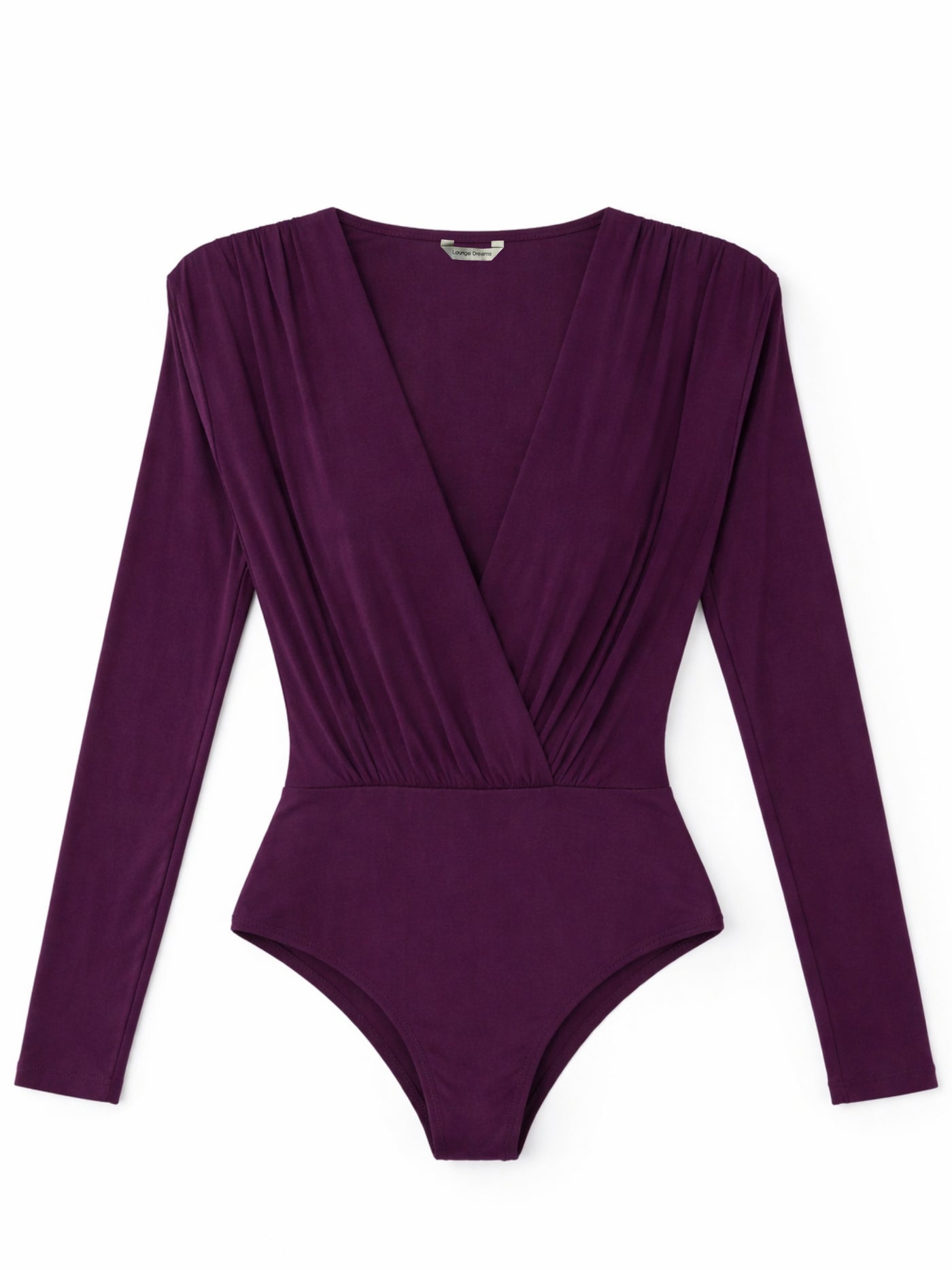 Back view of maroon long-sleeve bodysuit top