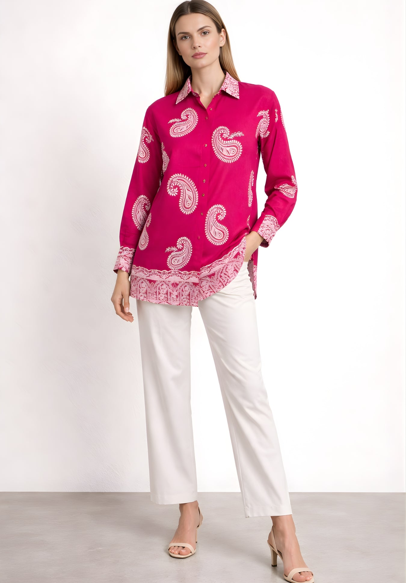 Pink shirt styled with denim — casual outfit shot