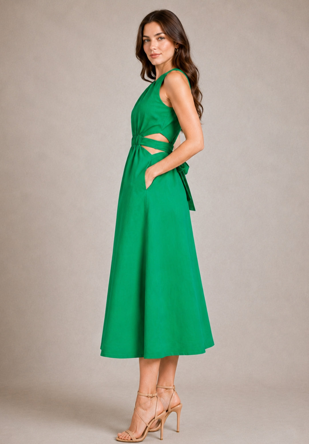 Green Pure Cotton A-Line Dress