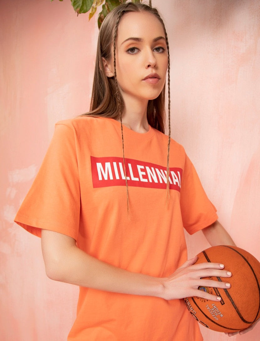 Millennial oversized graphic t-shirt for women lifestyle shot