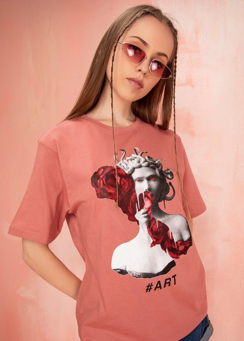 Art Sculpture oversized graphic t-shirt for women lifestyle shot