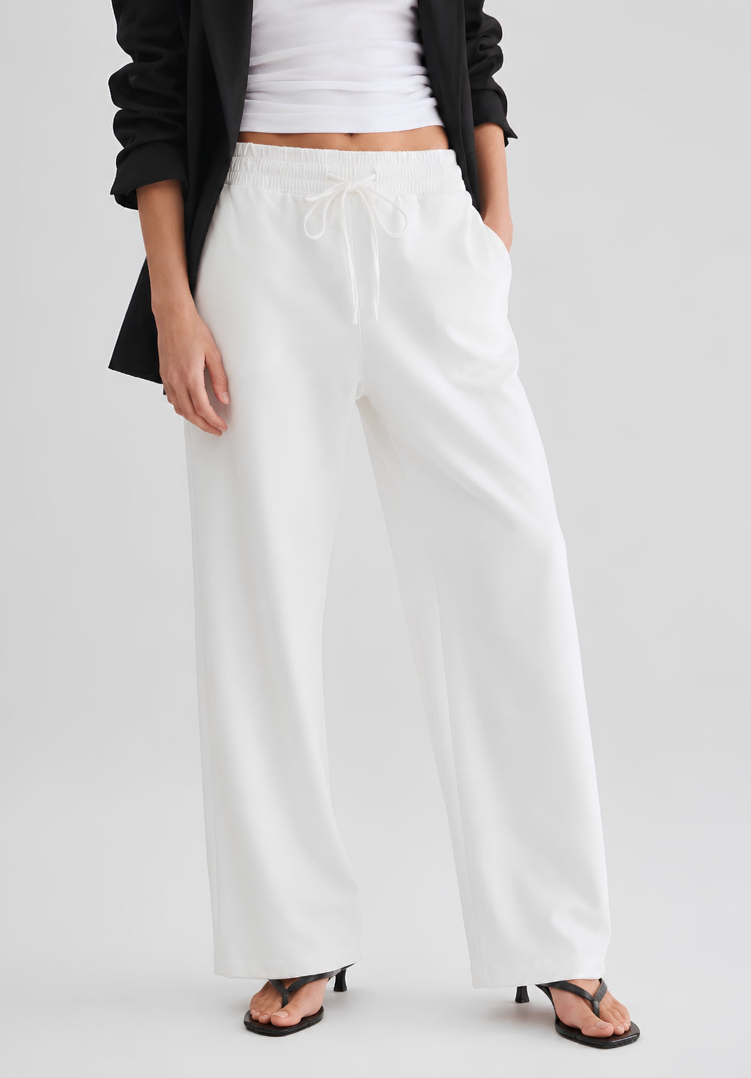 White Denim Drawstring Trousers