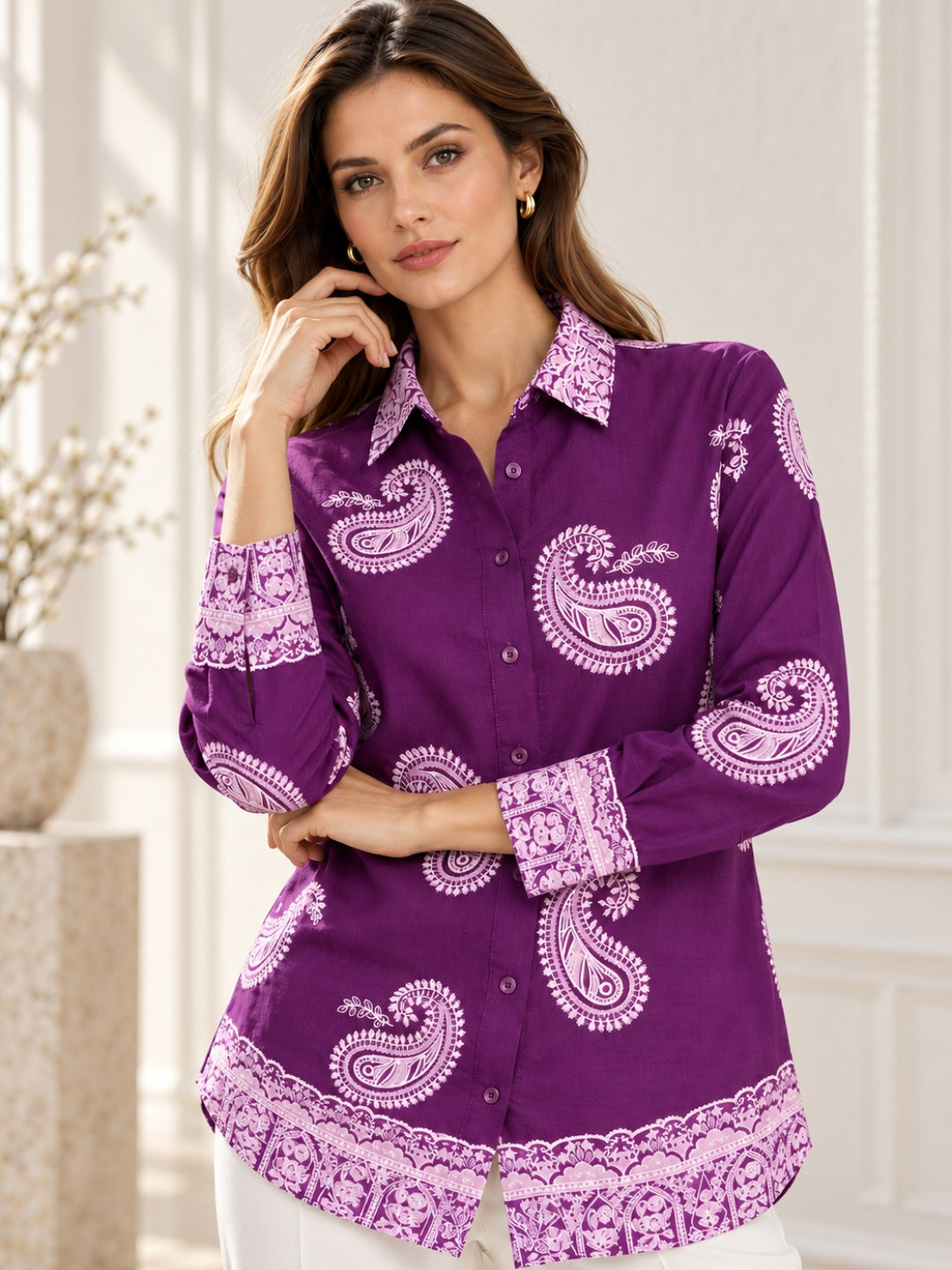 Purple Puff Print Oversized Shirt