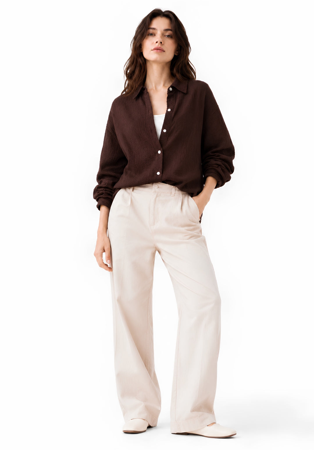 Brown Wrinkled Cotton Shirt
